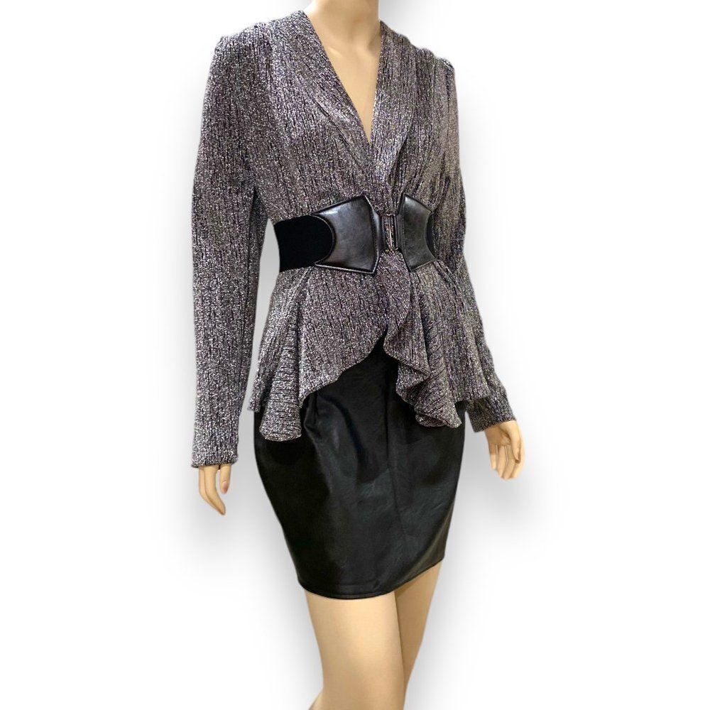 Black Gray Open Front Ruffle Trim Knit Cardigan Plus Size 2X NWT